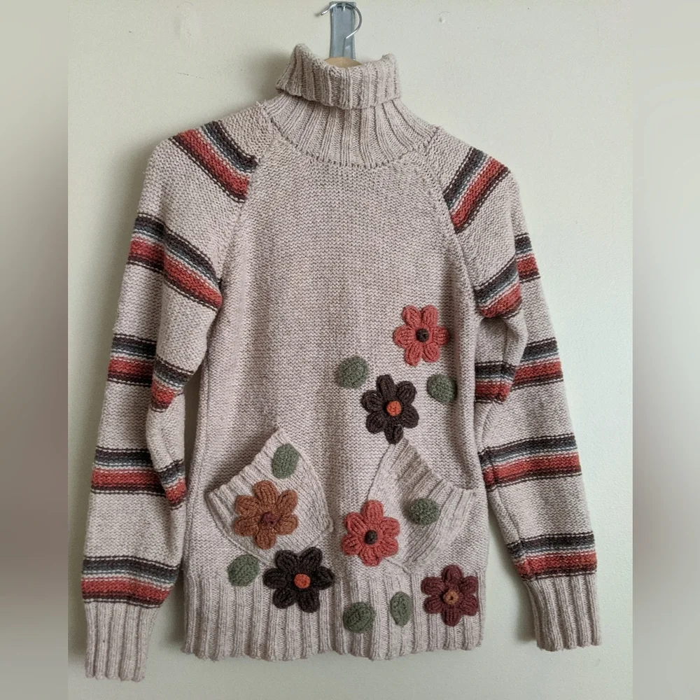 Lanosos chunky floral Turtleneck sweater size small - Picture 12 of 12